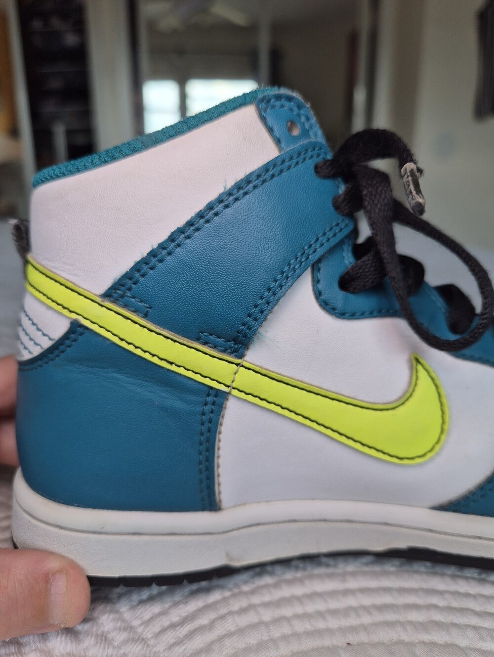 VGUC Nike Dunk High Sneakers Bright Spruce Volt colorway Youth Boys 1.5 - Picture 5 of 13
